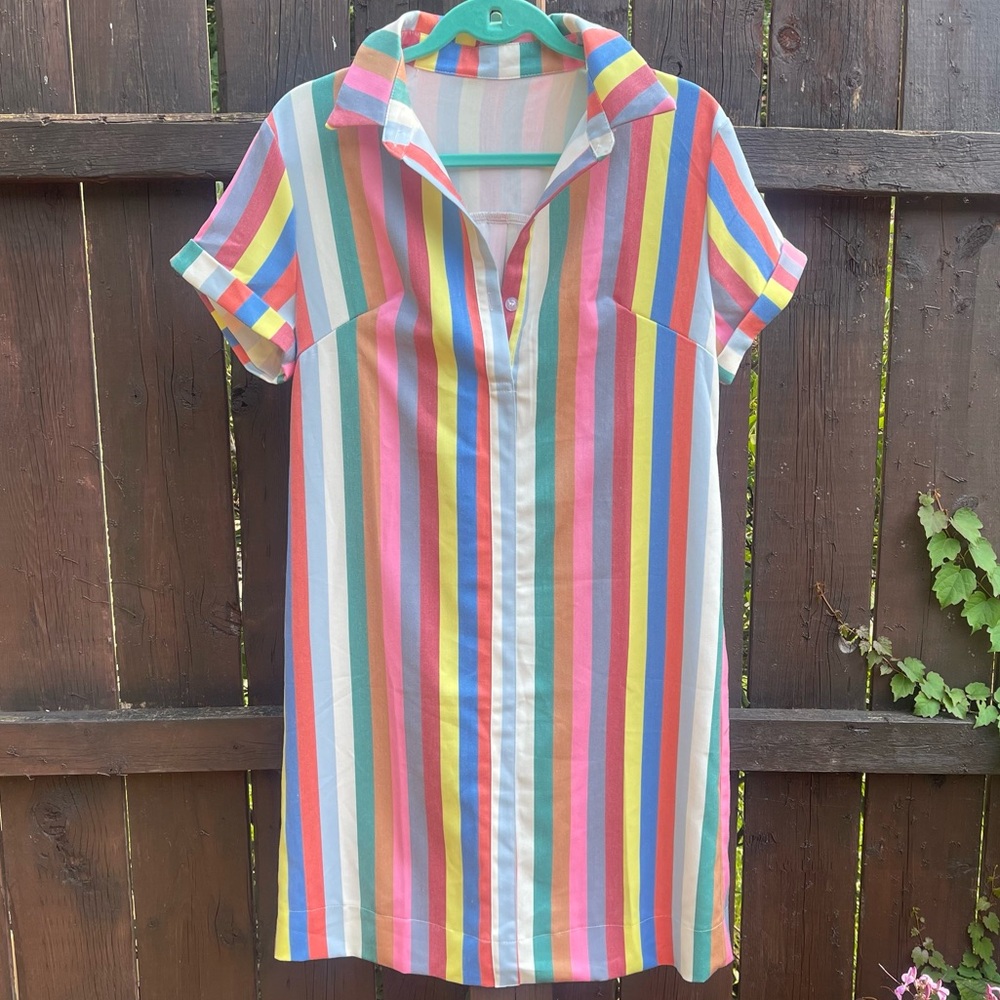 Colorful Cotton Stripe Shirtdress - Never Worn - Size L